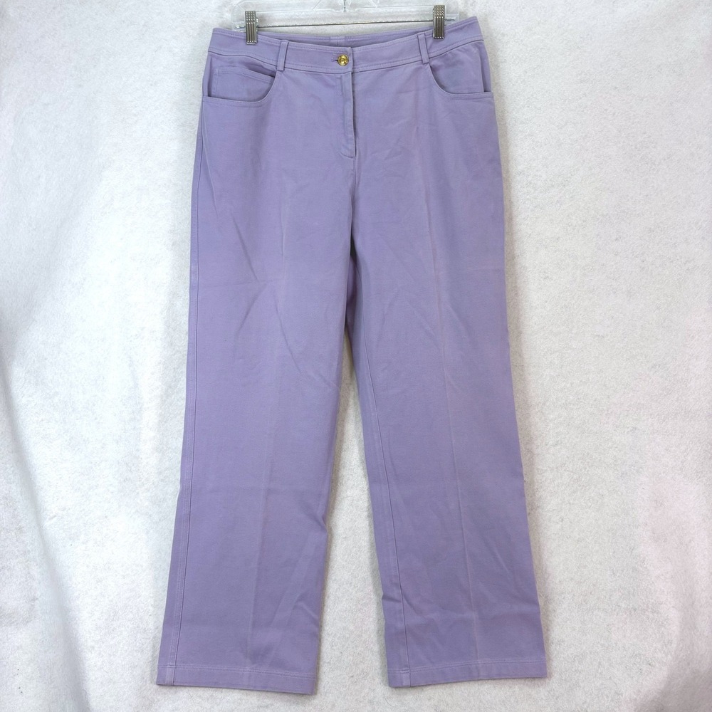 St. John Straight Leg Lilac Stretch Denim Pants Women 12 Luxury Preppy Chic